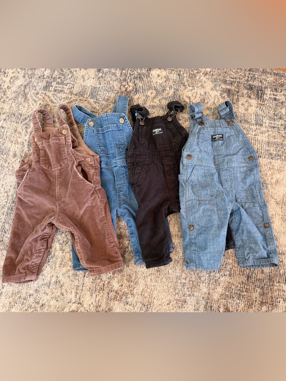 Set of 4 Baby/Toddler Overalls - Brown, Light Blue, Denim, Black